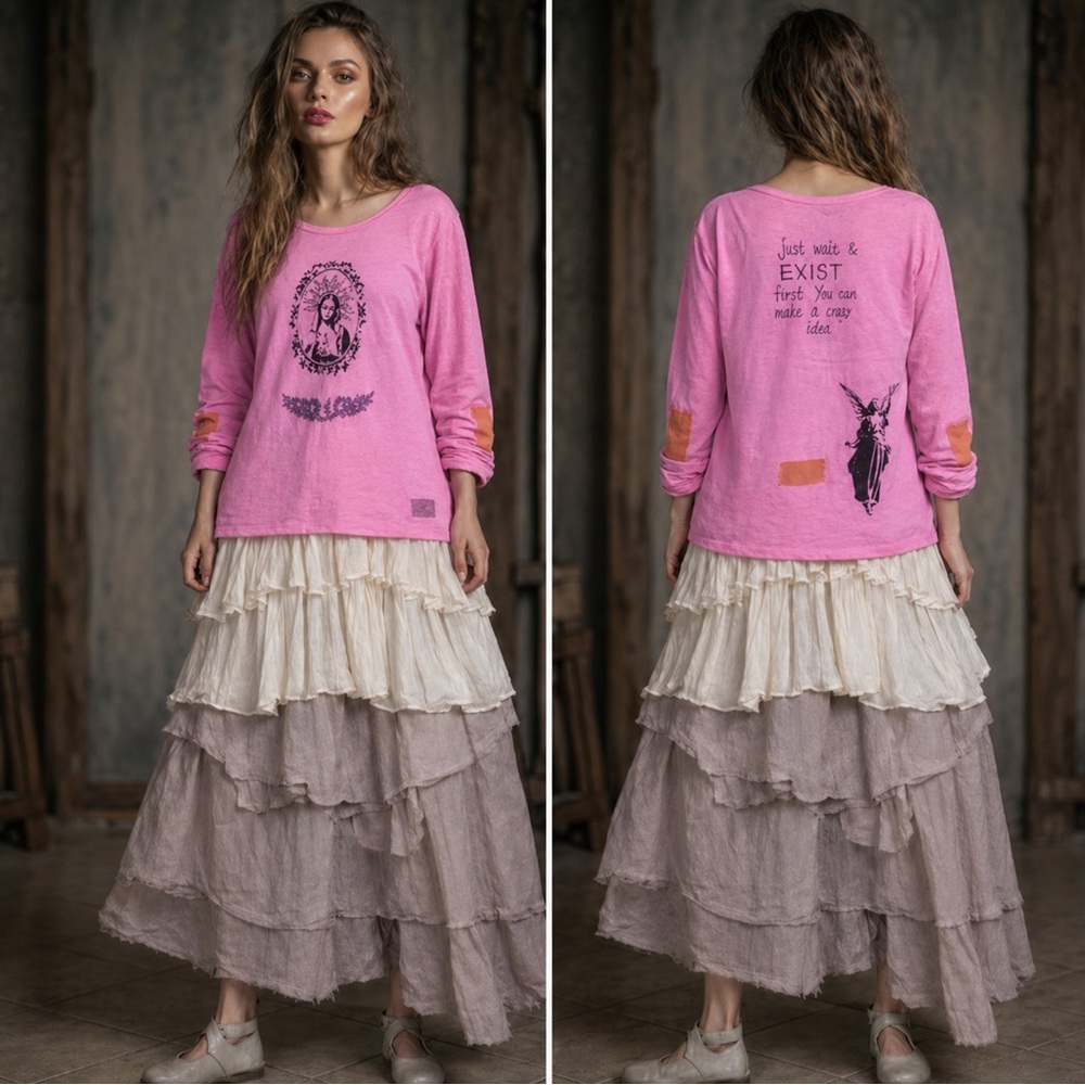 Pink Graphic Boho Long Sleeve Top - Picture 3 of 7